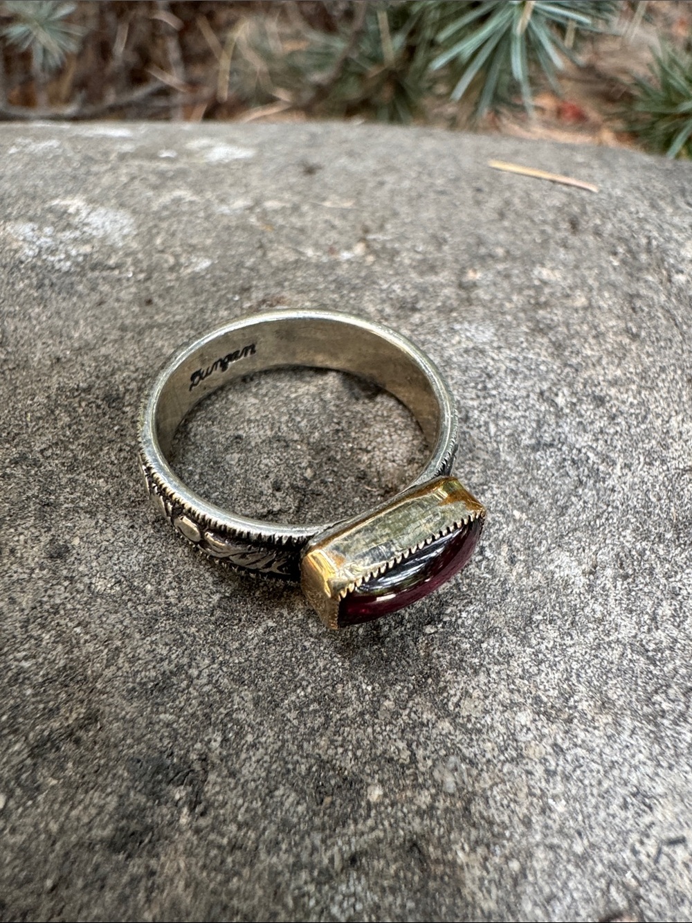 Sundance Silver Ring with Deep Pink Rectangular Stone. Chris Dungan designed - Picture 2 of 3